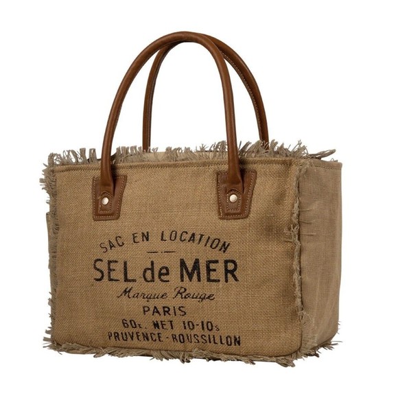 Myra Handbags - NWT Myra Bags Upcycled Canvas Handbag Sel De Mer Beige Fringe Tote Leather